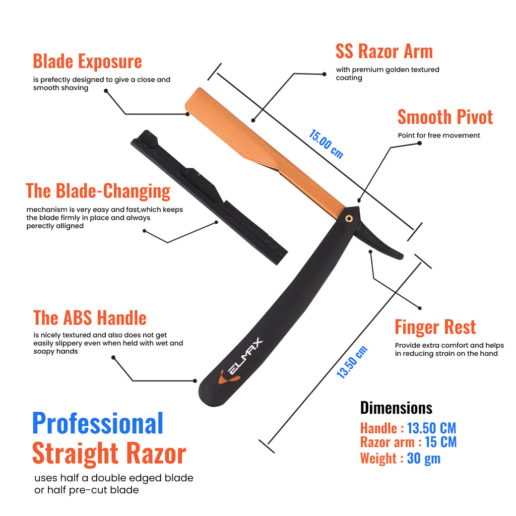Elmax Tools Elmax Blaze Cut Throat Razor For Men - Premium Quality Straight Edge R ...